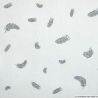 Pique de coton imprime plumes grises 2